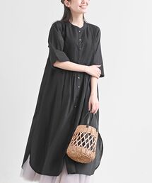 rps | 刺繍×ピンタックバンドカラーシャツワンピース(シャツワンピース)