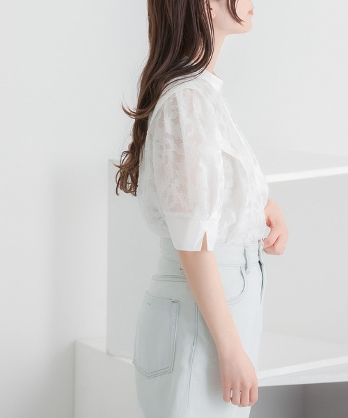 HEYUMM（ヘユム）の「ジャガードパフスリーブブラウス（シャツ/ブラウス・レディース・ブラック/ベージュ/オフホワイト・ONE）」の16枚目の写真