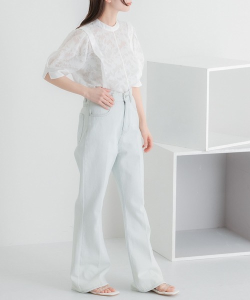 HEYUMM（ヘユム）の「ジャガードパフスリーブブラウス（シャツ/ブラウス・レディース・ブラック/ベージュ/オフホワイト・ONE）」の13枚目の写真