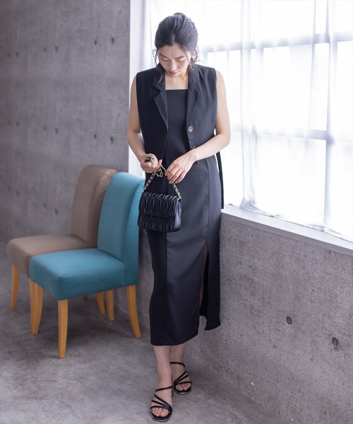 clear（クリア）の「ショート丈ジレセットキャミワンピース[骨格ストレート]≪STAY MOTION≫（ワンピース・レディース・アイボリー/ベージュ/ブラック・F）」の7枚目の写真