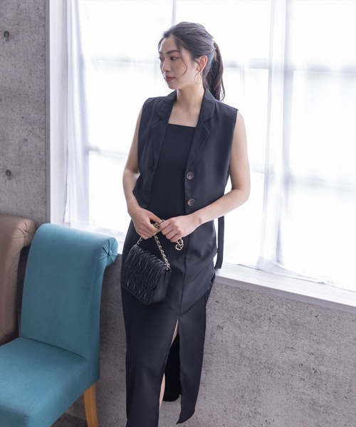 clear（クリア）の「ショート丈ジレセットキャミワンピース[骨格ストレート]≪STAY MOTION≫（ワンピース・レディース・アイボリー/ベージュ/ブラック・F）」の8枚目の写真