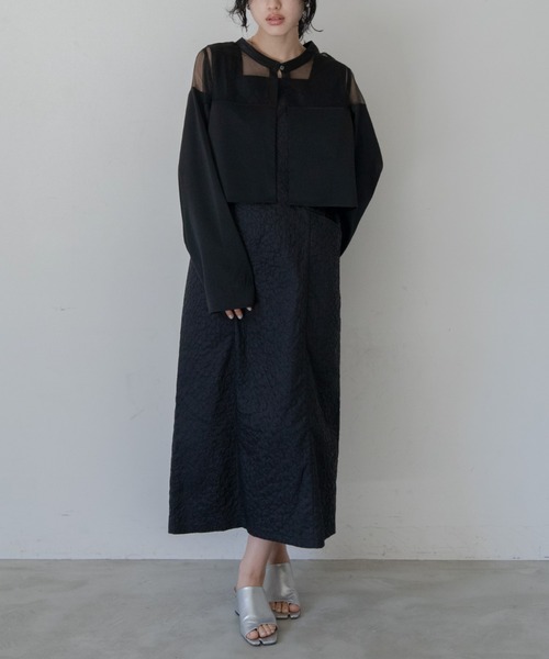 VACANCY（ヴァカンシー）の「フクレジャガードワンピースsetシアー切替カーディガン（ワンピース・レディース・ブラック/ネイビー・FREE）」の3枚目の写真