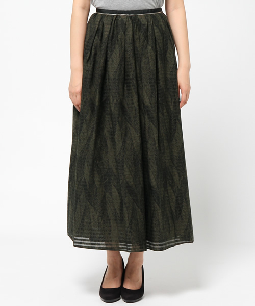 FIGARO Paris（フィガロパリ）の「◆シルクコットンボーダー葉柄プリント ロングスカート（スカート・レディース・カーキ・36/38）」の7枚目の写真