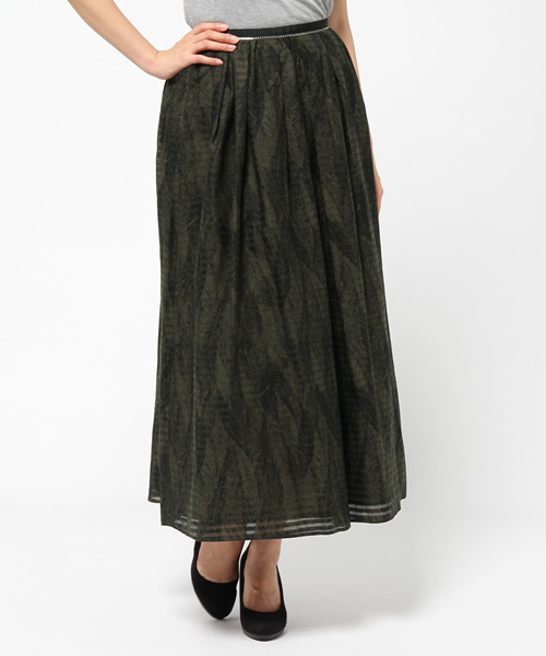 FIGARO Paris（フィガロパリ）の「◆シルクコットンボーダー葉柄プリント ロングスカート（スカート・レディース・カーキ・36/38）」の11枚目の写真