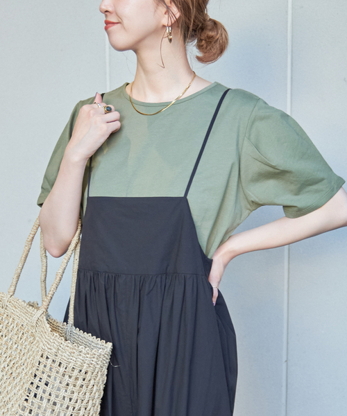 Simplicite(サンプリシテ)の「タックスリーブTシャツ(Tシャツ/カットソー・レディース・グリーン/ブラック/ホワイト・FREE)」の3枚目の写真