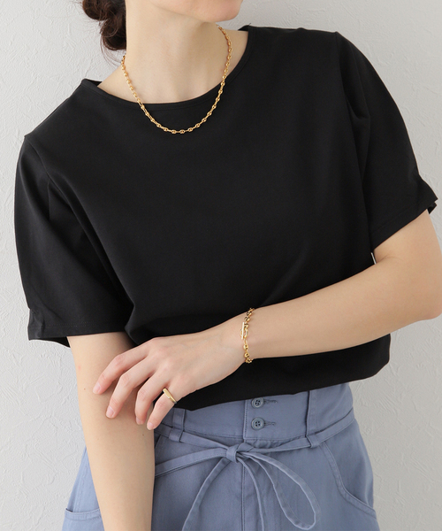 Simplicite(サンプリシテ)の「タックスリーブTシャツ(Tシャツ/カットソー・レディース・グリーン/ブラック/ホワイト・FREE)」の2枚目の写真