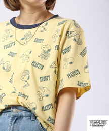 PEANUTS スヌーピー 総柄 プリントTシャツ 半袖