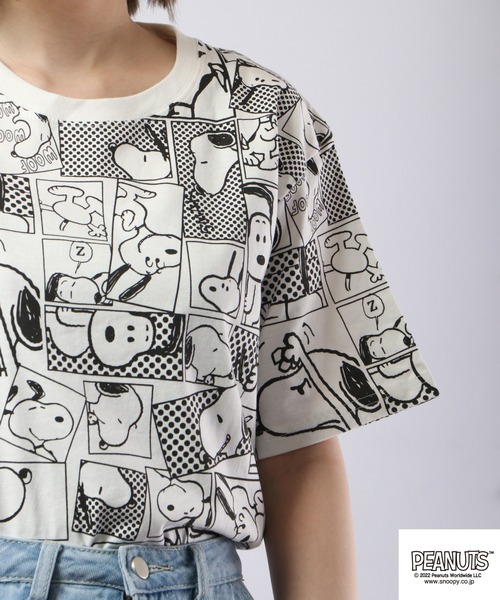 PEANUTS(ピーナッツ)の「PEANUTS スヌーピー 総柄 プリントTシャツ 半袖(Tシャツ/カットソー・レディース・ホワイト系その他/クリーム/ブラック/ネイビー/グリーン系その他/ブルー系その他/オフホワイト/ピンクベージュ・M/L/S/LL)」の12枚目の写真