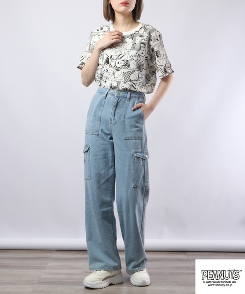 PEANUTS(ピーナッツ)の「PEANUTS スヌーピー 総柄 プリントTシャツ 半袖(Tシャツ/カットソー・レディース・ホワイト系その他/クリーム/ブラック/ネイビー/グリーン系その他/ブルー系その他/オフホワイト/ピンクベージュ・M/L/S/LL)」の11枚目の写真
