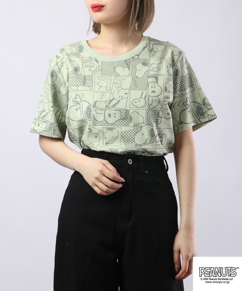 PEANUTS(ピーナッツ)の「PEANUTS スヌーピー 総柄 プリントTシャツ 半袖(Tシャツ/カットソー・レディース・ホワイト系その他/クリーム/ブラック/ネイビー/グリーン系その他/ブルー系その他/オフホワイト/ピンクベージュ・M/L/S/LL)」の22枚目の写真