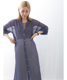 Samansa Mos2 blue | シアーストライプシャツワンピース(ワンピース)