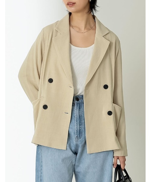 Re:EDIT（リエディ）の「[低身長サイズ有]ソフトリネンテーラードジャケット（テーラードジャケット・レディース・ブラウン/モカ/ベージュ/ブラック・LARGE/MEDIUM/SHORT）」の4枚目の写真