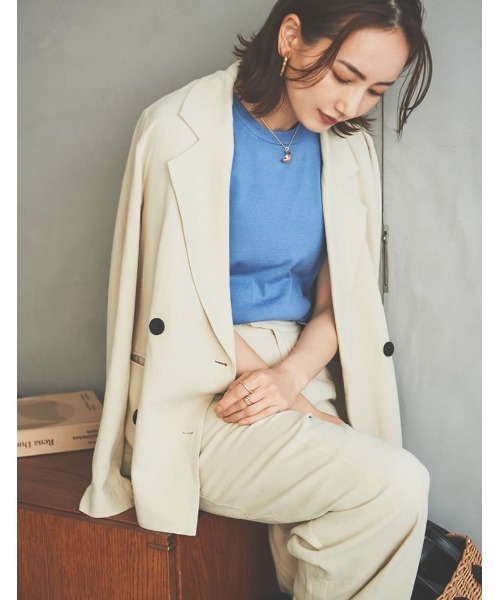 Re:EDIT（リエディ）の「[低身長サイズ有]ソフトリネンテーラードジャケット（テーラードジャケット・レディース・ブラウン/モカ/ベージュ/ブラック・LARGE/MEDIUM/SHORT）」の6枚目の写真