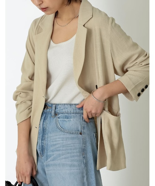 Re:EDIT（リエディ）の「[低身長サイズ有]ソフトリネンテーラードジャケット（テーラードジャケット・レディース・ブラウン/モカ/ベージュ/ブラック・LARGE/MEDIUM/SHORT）」の9枚目の写真