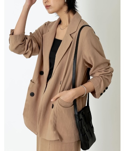 Re:EDIT（リエディ）の「[低身長サイズ有]ソフトリネンテーラードジャケット（テーラードジャケット・レディース・ブラウン/モカ/ベージュ/ブラック・LARGE/MEDIUM/SHORT）」の18枚目の写真