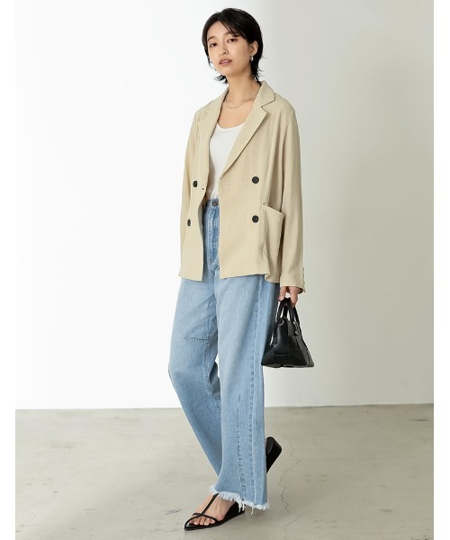 Re:EDIT（リエディ）の「[低身長サイズ有]ソフトリネンテーラードジャケット（テーラードジャケット・レディース・ブラウン/モカ/ベージュ/ブラック・LARGE/MEDIUM/SHORT）」の10枚目の写真