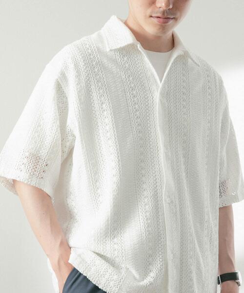 ITEMS URBANRESEARCH(アイテムズ アーバンリサーチ)の「コットンレース ショートスリーブシャツ(シャツ/ブラウス・メンズ・オフホワイト/イエロー/ブラック・MEDIUM/LARGE)」の2枚目の写真