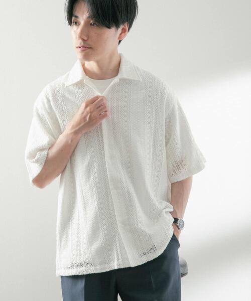 ITEMS URBANRESEARCH(アイテムズ アーバンリサーチ)の「コットンレース ショートスリーブシャツ(シャツ/ブラウス・メンズ・オフホワイト/イエロー/ブラック・MEDIUM/LARGE)」の4枚目の写真