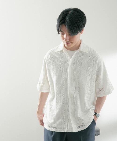 ITEMS URBANRESEARCH(アイテムズ アーバンリサーチ)の「コットンレース ショートスリーブシャツ(シャツ/ブラウス・メンズ・オフホワイト/イエロー/ブラック・MEDIUM/LARGE)」の6枚目の写真