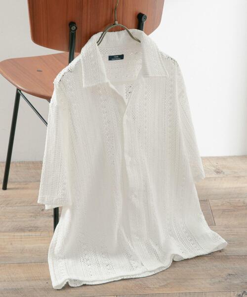 ITEMS URBANRESEARCH(アイテムズ アーバンリサーチ)の「コットンレース ショートスリーブシャツ(シャツ/ブラウス・メンズ・オフホワイト/イエロー/ブラック・MEDIUM/LARGE)」の9枚目の写真