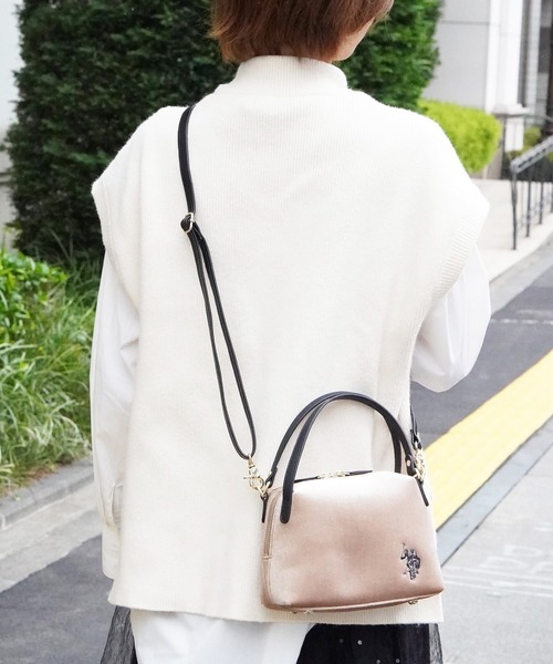 U.S. POLO ASSN.（ユーエスポロアッスン）の「【U.S. POLO ASSN.】 ユーエスポロアッスン ベロア　ハンドバッグ　USPA-2627（ハンドバッグ・レディース・グレー/グリーン/ベージュ/ブラック・FREE）」の4枚目の写真