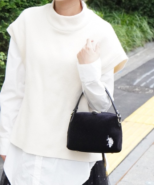 U.S. POLO ASSN.（ユーエスポロアッスン）の「【U.S. POLO ASSN.】 ユーエスポロアッスン ベロア　ハンドバッグ　USPA-2627（ハンドバッグ・レディース・グレー/グリーン/ベージュ/ブラック・FREE）」の2枚目の写真