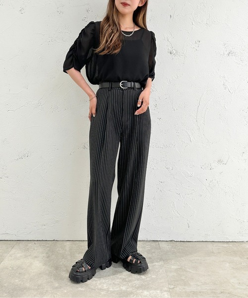 apres jour mignon(アプレジュールミニョン)の「シアー袖シャーリングプルオーバー【ZOZOTOWN限定アイテム】(シャツ/ブラウス・レディース・グレー/ブラック/ブルー・X-LARGE/フリー)」の8枚目の写真