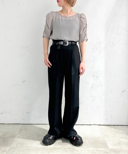 apres jour mignon(アプレジュールミニョン)の「シアー袖シャーリングプルオーバー【ZOZOTOWN限定アイテム】(シャツ/ブラウス・レディース・グレー/ブラック/ブルー・X-LARGE/フリー)」の14枚目の写真