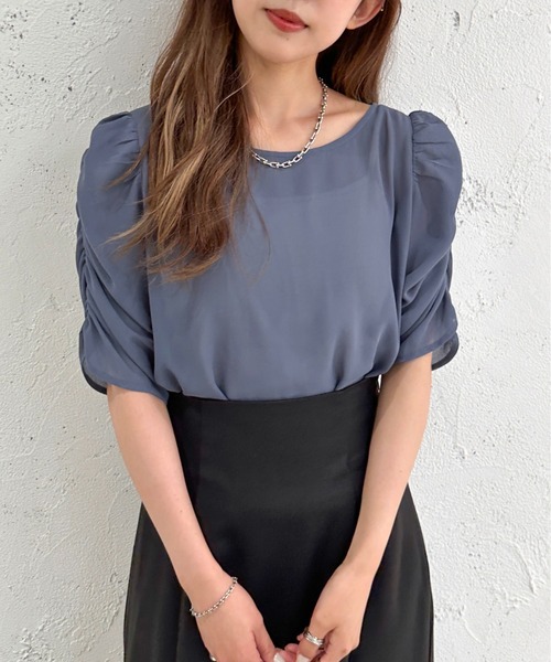 apres jour mignon(アプレジュールミニョン)の「シアー袖シャーリングプルオーバー【ZOZOTOWN限定アイテム】(シャツ/ブラウス・レディース・グレー/ブラック/ブルー・X-LARGE/フリー)」の18枚目の写真