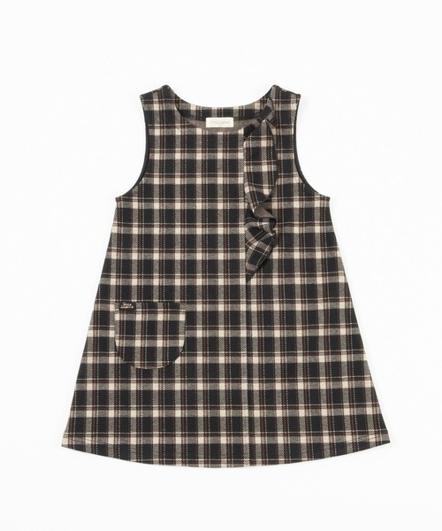 trois lapins kp（トロワラパンケーピー）の「Wジャガードチェック柄 ジャンパースカート(100~150cm)（ジャンパースカート・キッズ・ブラック/ブラウン・110cm/140cm/120cm/150cm/100cm/130cm）」の4枚目の写真