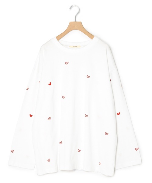 Alley by w closet（アリーバイダブルクローゼット）の「【Alley】ハート刺繍クルーネックロンT（Tシャツ/カットソー・レディース・レッド系その他/ホワイト×ブラック・FREE）」の20枚目の写真