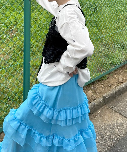 Alley by w closet（アリーバイダブルクローゼット）の「【Alley】ハート刺繍クルーネックロンT（Tシャツ/カットソー・レディース・レッド系その他/ホワイト×ブラック・FREE）」の9枚目の写真