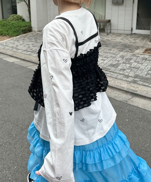 Alley by w closet（アリーバイダブルクローゼット）の「【Alley】ハート刺繍クルーネックロンT（Tシャツ/カットソー・レディース・レッド系その他/ホワイト×ブラック・FREE）」の11枚目の写真