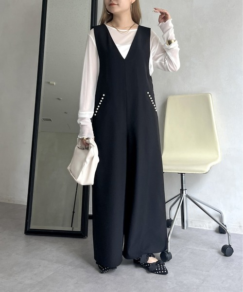 prose verse（プロズヴェール）の「バックリボンポケットパールオールインワン（つなぎ/オールインワン・レディース・ブラック・MEDIUM/MT）」の3枚目の写真