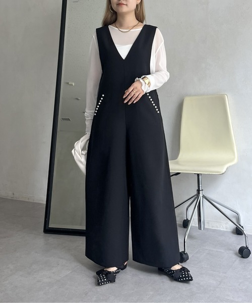 prose verse（プロズヴェール）の「バックリボンポケットパールオールインワン（つなぎ/オールインワン・レディース・ブラック・MEDIUM/MT）」の7枚目の写真