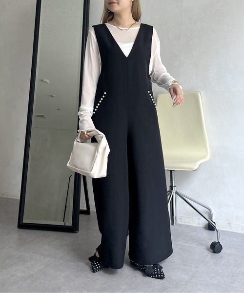 prose verse（プロズヴェール）の「バックリボンポケットパールオールインワン（つなぎ/オールインワン・レディース・ブラック・MEDIUM/MT）」の8枚目の写真