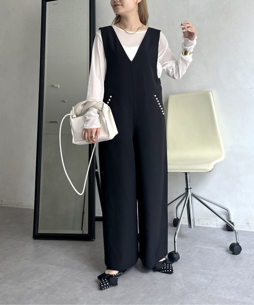 prose verse（プロズヴェール）の「バックリボンポケットパールオールインワン（つなぎ/オールインワン・レディース・ブラック・MEDIUM/MT）」の10枚目の写真