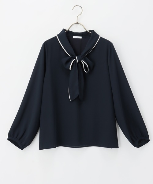 Honeys（ハニーズ）の「配色ボウタイブラウス（シャツ/ブラウス・レディース・ブラウン/ネイビー/アイボリー/グレイッシュベージュ/ブルーグリーン・M/S/LL/L/3L）」の21枚目の写真