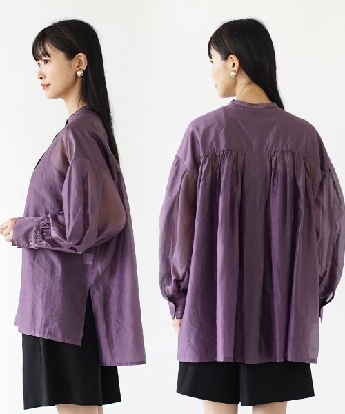 MIMIMEMETE(ミミメメット)の「ボリュームスリーブ シアーチュニックシャツ(シャツ/ブラウス・レディース・パープル/ブラック・M)」の11枚目の写真
