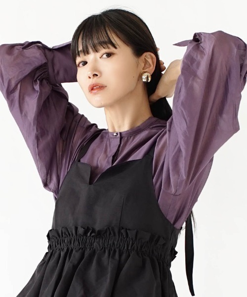 MIMIMEMETE(ミミメメット)の「ボリュームスリーブ シアーチュニックシャツ(シャツ/ブラウス・レディース・パープル/ブラック・M)」の8枚目の写真