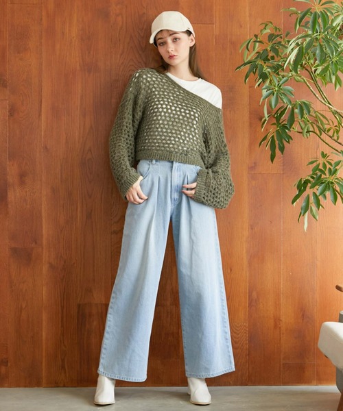 archives（アルシーヴ）の「２ｗａｙテープヤーンメッシュニット（ニット/セーター・レディース・チャコールグレー/ピンクベージュ/アイボリー/グリーン/グレー・MEDIUM）」の16枚目の写真