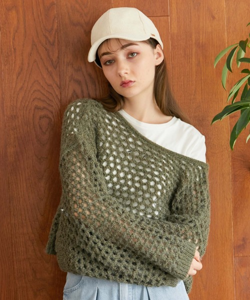 archives（アルシーヴ）の「２ｗａｙテープヤーンメッシュニット（ニット/セーター・レディース・チャコールグレー/ピンクベージュ/アイボリー/グリーン/グレー・MEDIUM）」の11枚目の写真