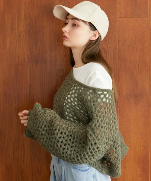 archives（アルシーヴ）の「２ｗａｙテープヤーンメッシュニット（ニット/セーター・レディース・チャコールグレー/ピンクベージュ/アイボリー/グリーン/グレー・MEDIUM）」の12枚目の写真