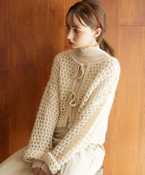 archives（アルシーヴ）の「２ｗａｙテープヤーンメッシュニット（ニット/セーター・レディース・チャコールグレー/ピンクベージュ/アイボリー/グリーン/グレー・MEDIUM）」の9枚目の写真