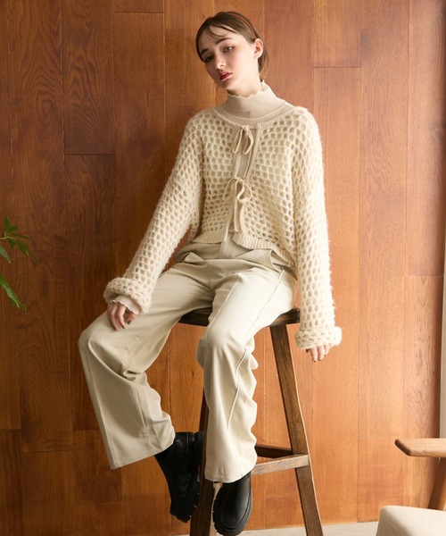 archives（アルシーヴ）の「２ｗａｙテープヤーンメッシュニット（ニット/セーター・レディース・チャコールグレー/ピンクベージュ/アイボリー/グリーン/グレー・MEDIUM）」の10枚目の写真