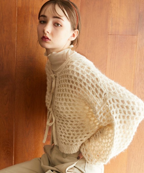 archives（アルシーヴ）の「２ｗａｙテープヤーンメッシュニット（ニット/セーター・レディース・チャコールグレー/ピンクベージュ/アイボリー/グリーン/グレー・MEDIUM）」の6枚目の写真