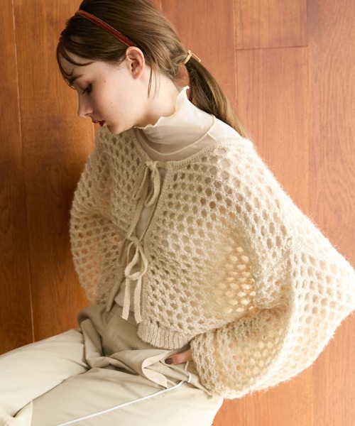 archives（アルシーヴ）の「２ｗａｙテープヤーンメッシュニット（ニット/セーター・レディース・チャコールグレー/ピンクベージュ/アイボリー/グリーン/グレー・MEDIUM）」の7枚目の写真