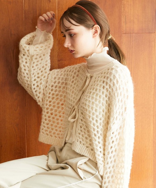 archives（アルシーヴ）の「２ｗａｙテープヤーンメッシュニット（ニット/セーター・レディース・チャコールグレー/ピンクベージュ/アイボリー/グリーン/グレー・MEDIUM）」の8枚目の写真