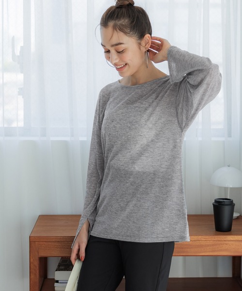 coca（coca）（コカ）の「ランダムリブシースルーカットソー（Tシャツ/カットソー・レディース・グレー/ブラック・M/L）」の3枚目の写真