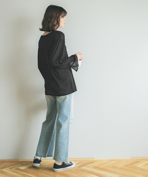 coca（coca）（コカ）の「ランダムリブシースルーカットソー（Tシャツ/カットソー・レディース・グレー/ブラック・M/L）」の8枚目の写真